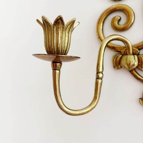 VTG Andrea by Sadek Brass Wall Sconces Candle Holder SET of TWO - Picture 3 of 9
